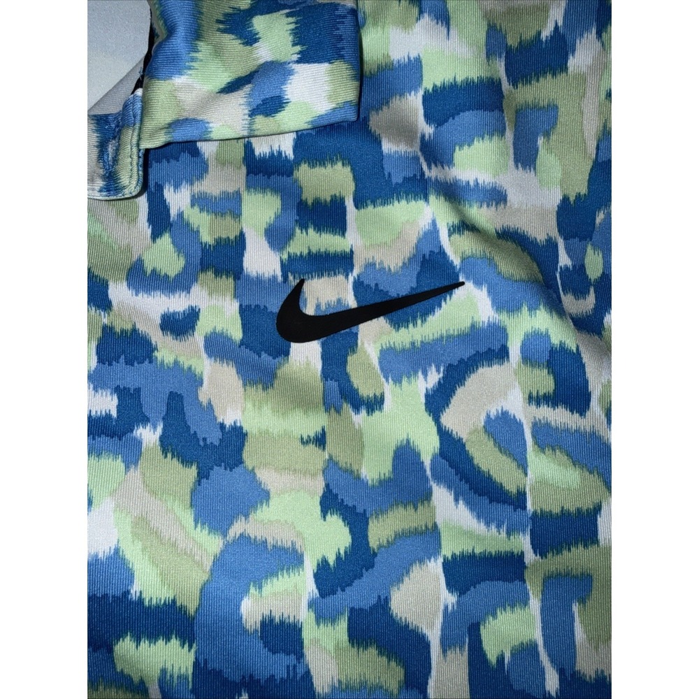 Nike Golf Polo Shirt Mens M White/Blue/Green Print LIMITED USE Front Back Swoosh - Picture 3 of 9